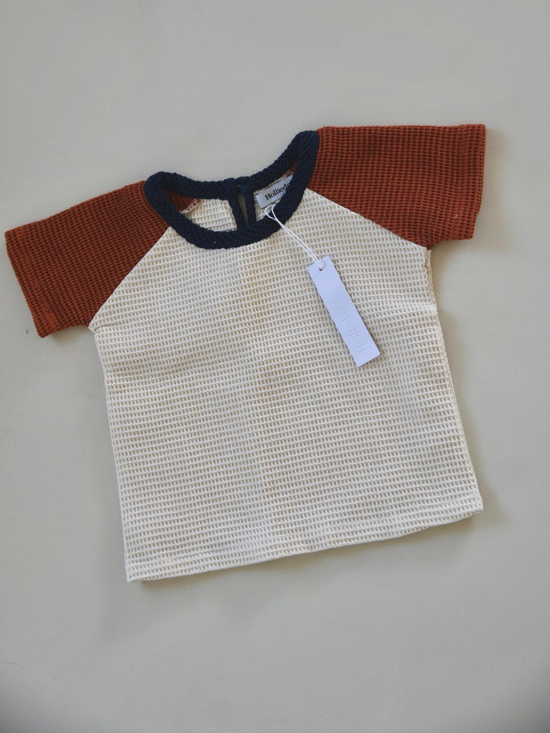 Waffle raglan tee - Clay/Navy